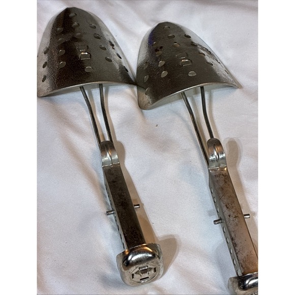 Ekco Shoes - Vintage Ekco Hammered Metal Chrome‎ Adjustable Shoe Tree Pair